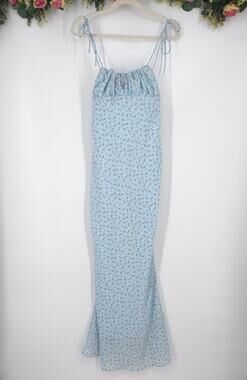 Slide Show Light Blue Ditsy Floral Tie Front Sleeveless Dress Size 12